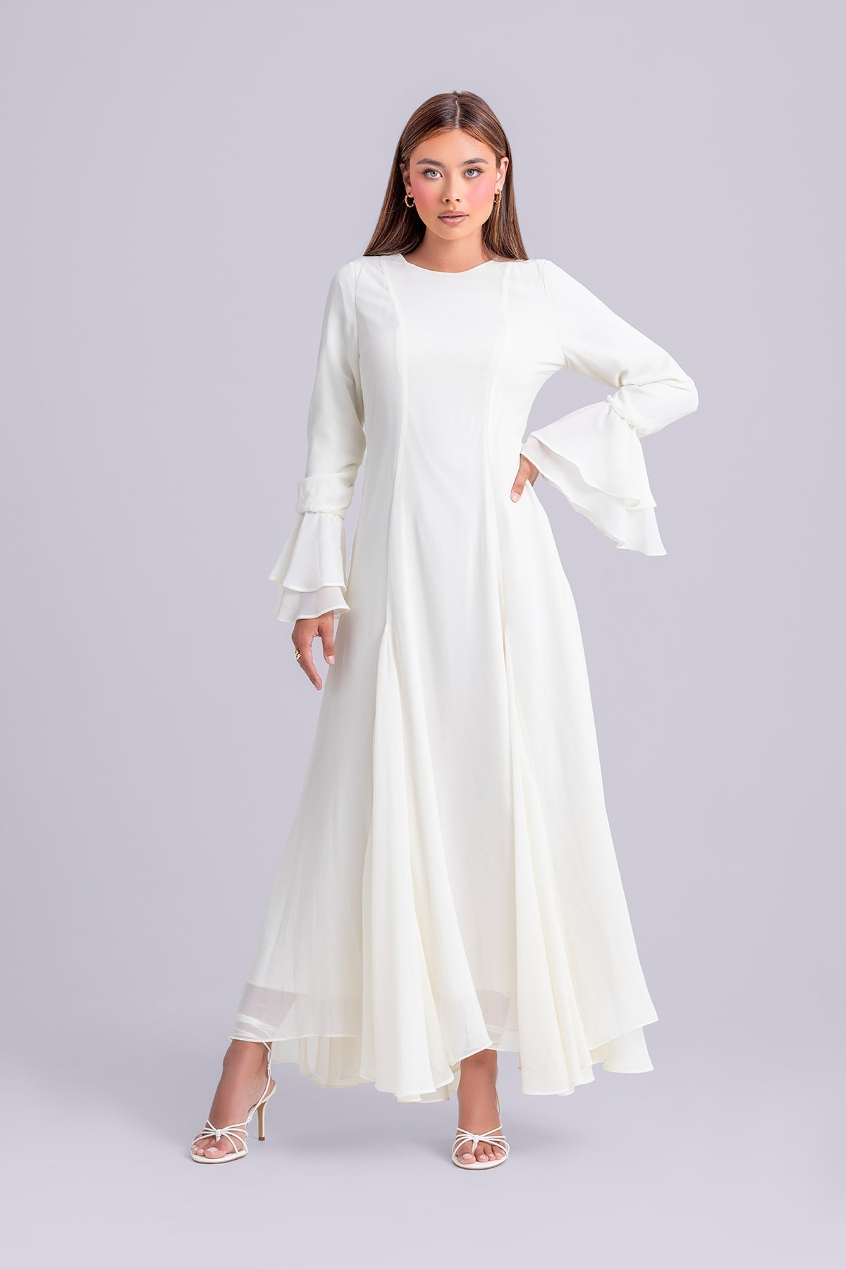 Dani | Chiffon-Maxikleid mit Rüschen - Elfenbein