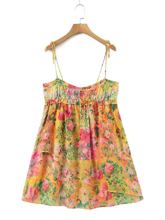 Mini Kleid mit sexy floralem Patchwork-Print für Damen